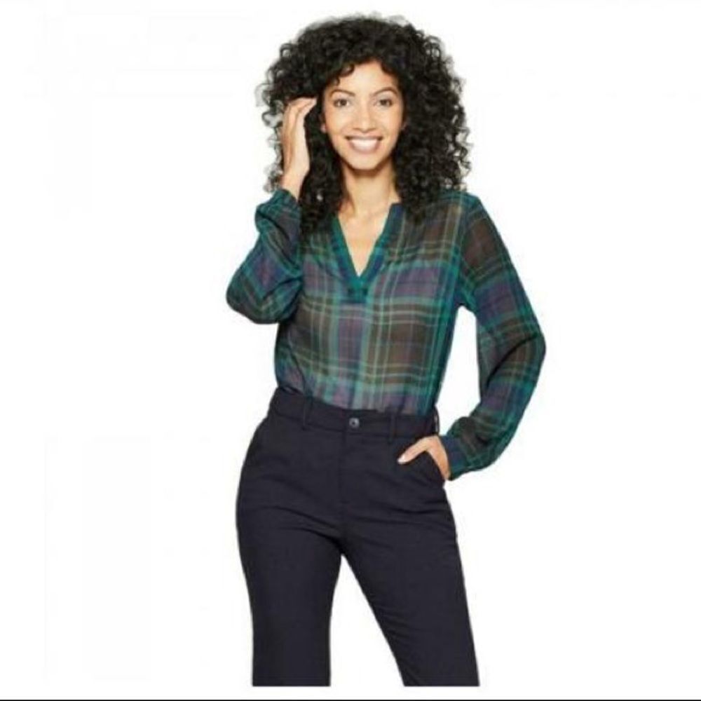 ✨ A New Day Women's Long Sleeve Plaid Popover Blouse✨